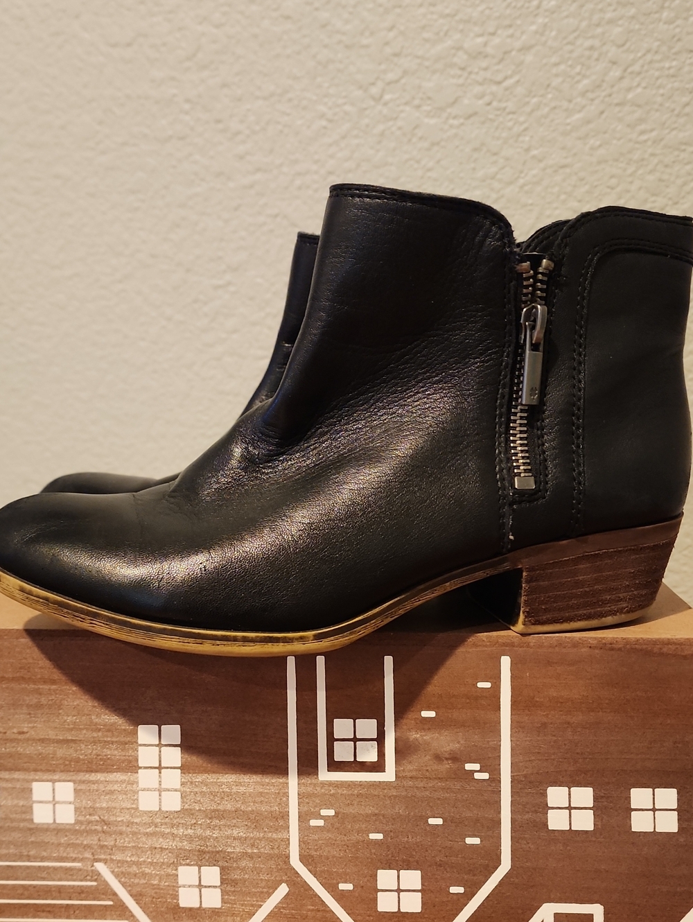 Lucky Brand Basel Black Leather Ankle Boot with Side Zip